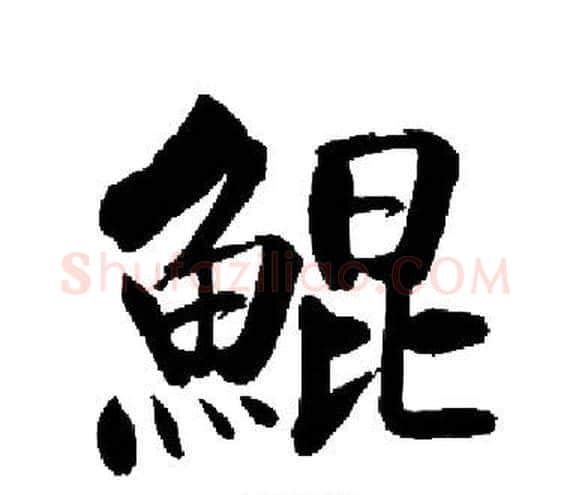 鯤字启功毛笔楷书书法写法,摘自启功毛笔楷书书法作品