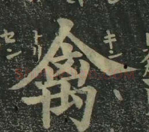 禽字姜立纲毛笔楷书书法写法,摘自四体千字文