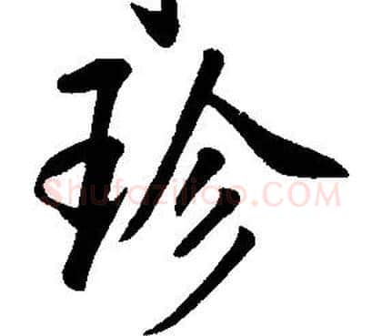 珍字康熙毛笔行书书法写法,摘自千字文