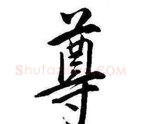 尊字康熙毛笔行书书法写法,摘自千字文