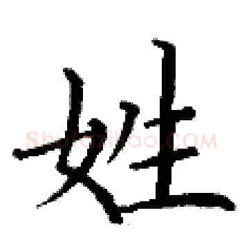 姓硬笔楷书写法,摘自丁谦硬笔书法字帖