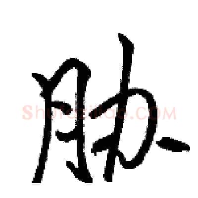胁硬笔行书写法,摘自骆恒光硬笔书法字帖